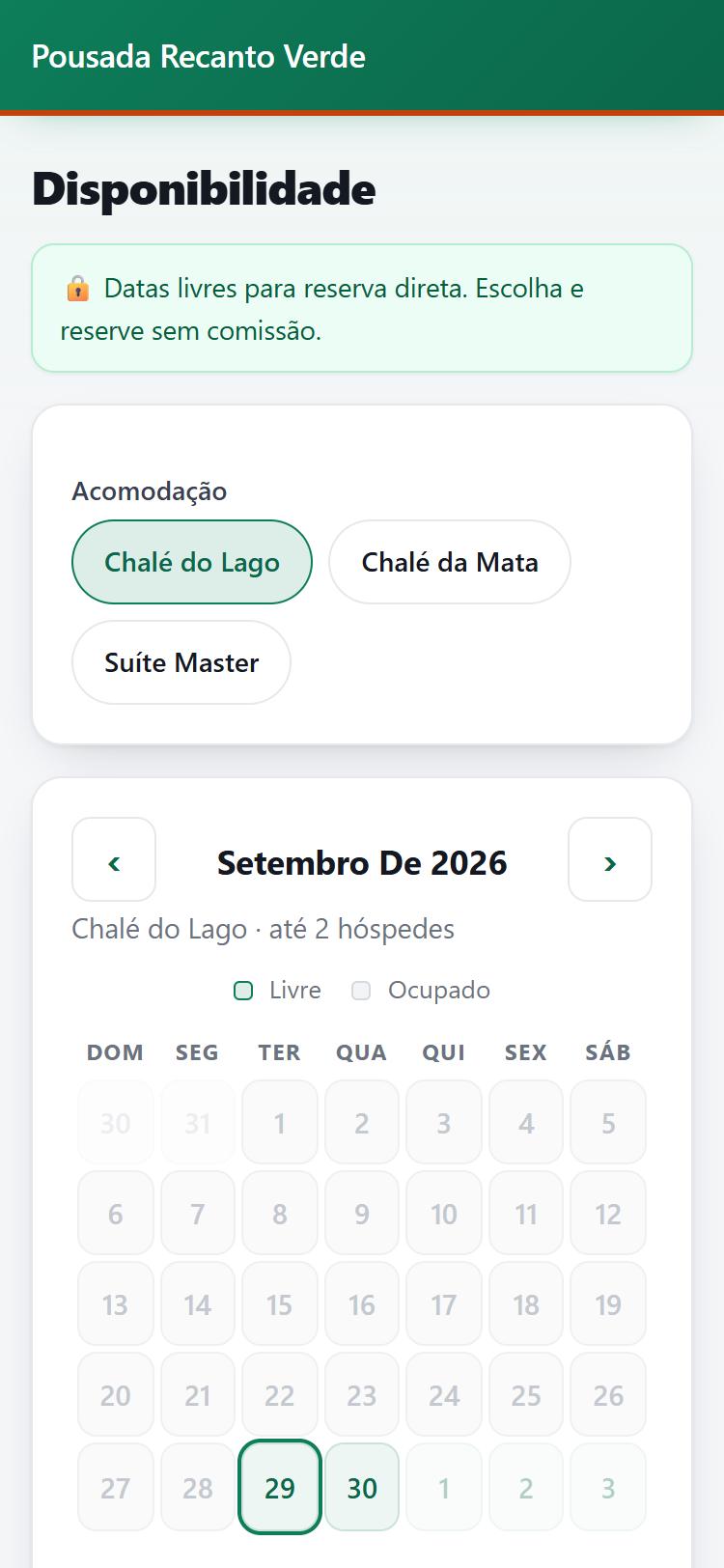 Calendário de disponibilidade que o hóspede consulta